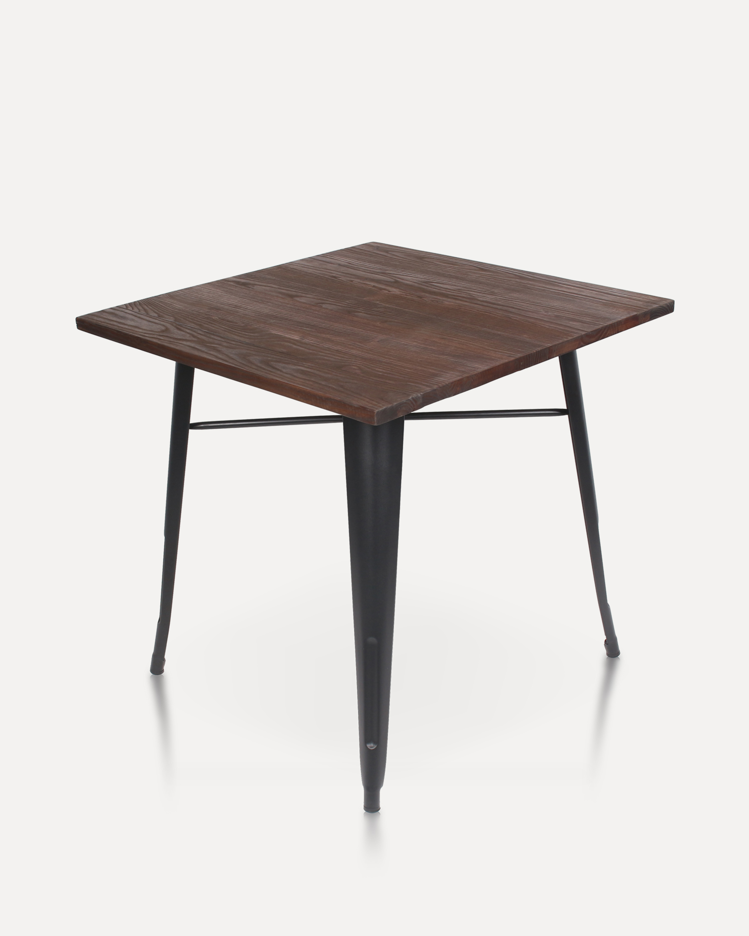 Vierkante houten eettafel met metalen benen