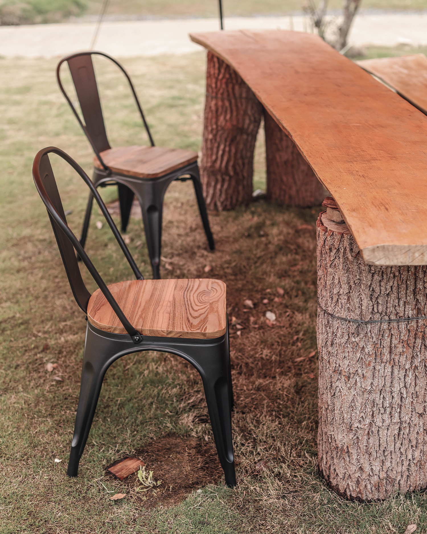 Retro metalen stoel houten stoel Retro metalen stoel houten stoel